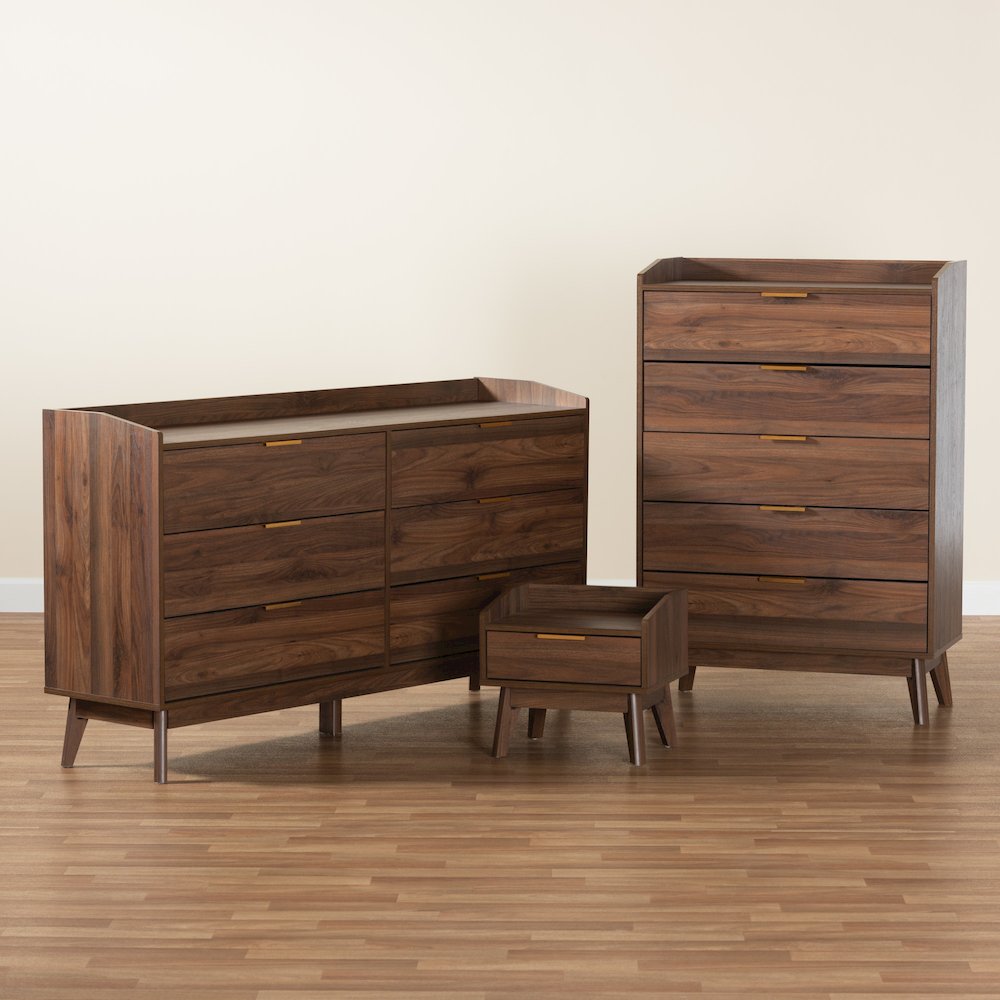 Lena Mid-Century Modern Walnut Brown Finished Wood 3-Piece Storage Set. Picture 7
