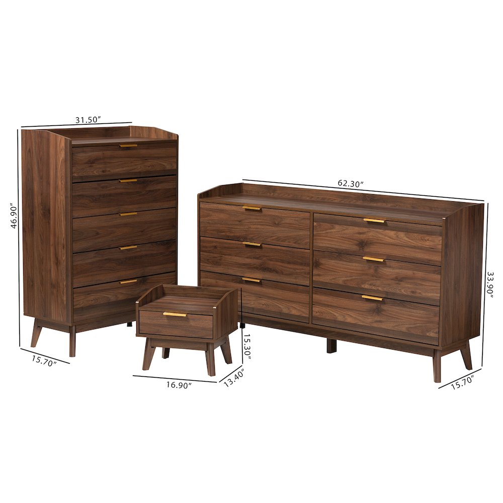 Lena Mid-Century Modern Walnut Brown Finished Wood 3-Piece Storage Set. Picture 8