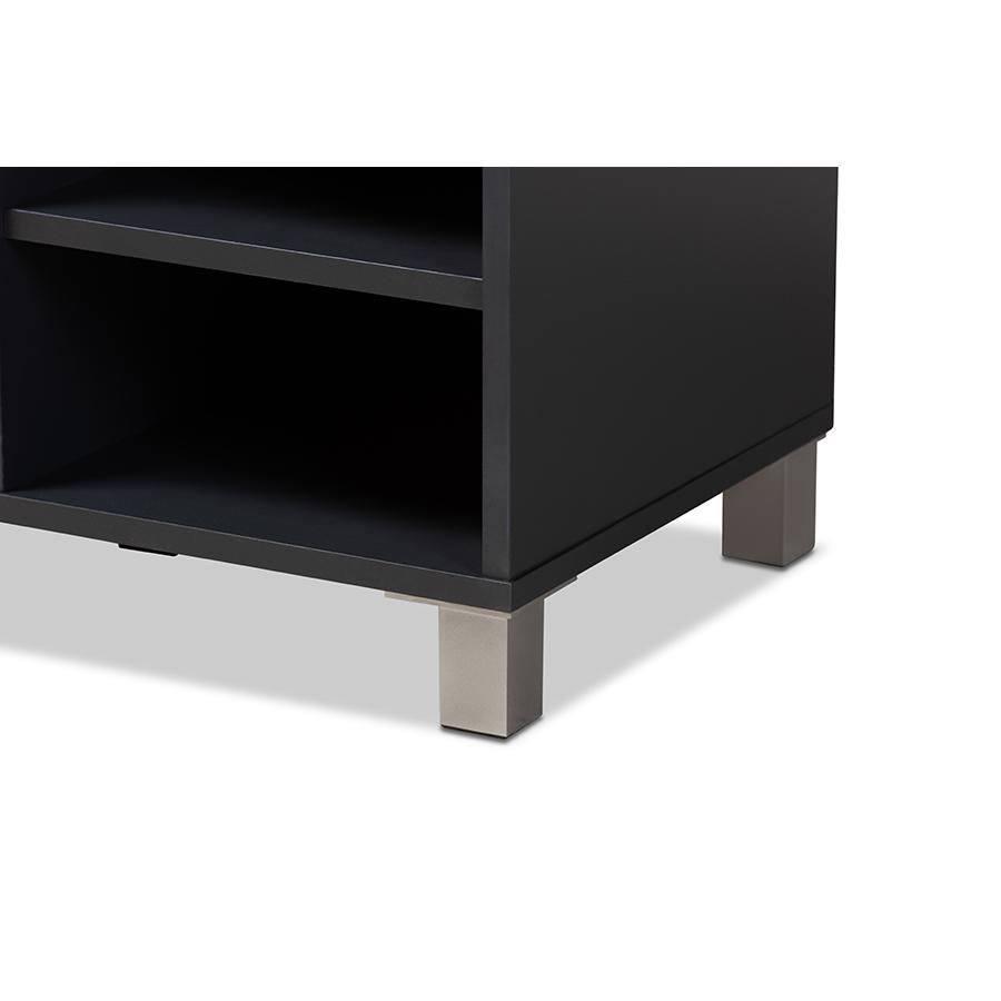 Baxton Studio Shirley Modern and Contemporary Dark Grey Finished 2-Door Wood Shoe Storage Cabinet with Open Shelves. Picture 7