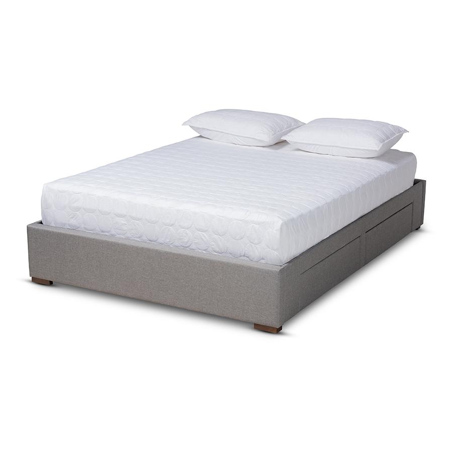 Light Grey Fabric Upholstered 4-Drawer Queen Size Platform Storage Bed Frame. Picture 1