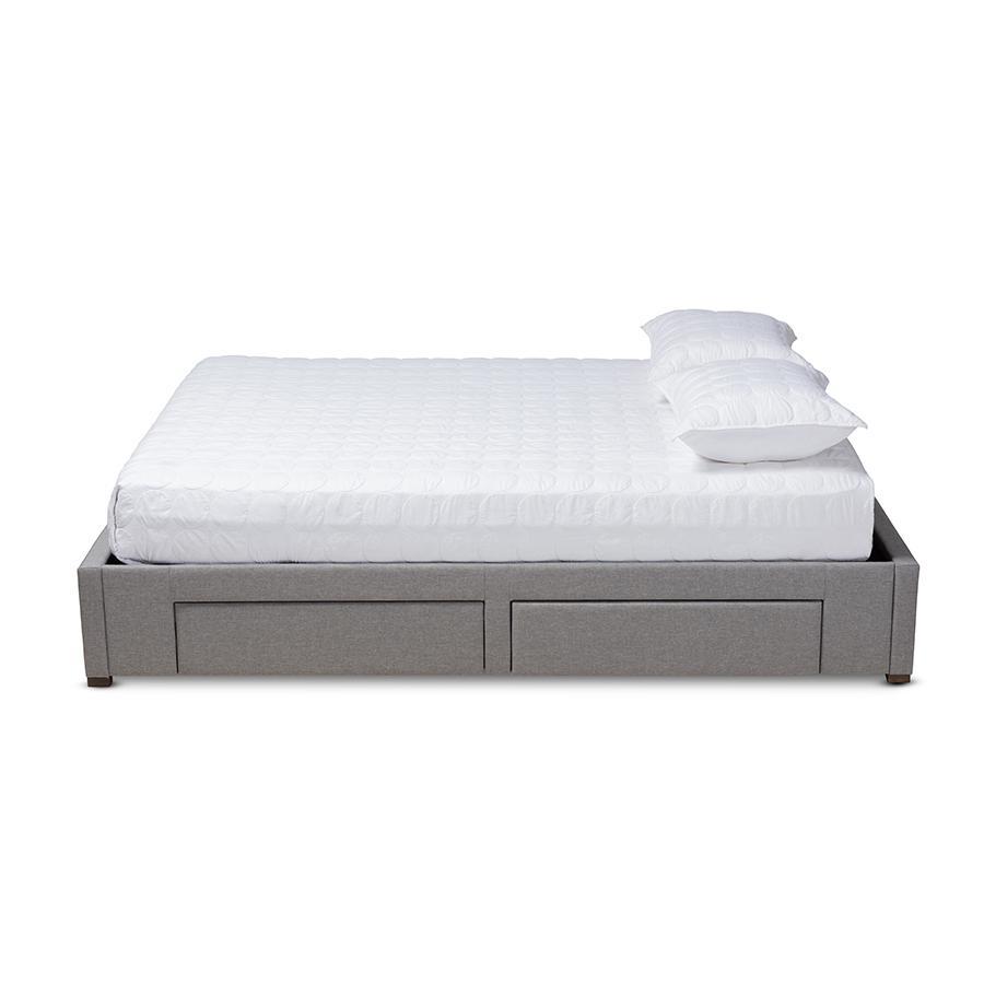 Light Grey Fabric Upholstered 4-Drawer Queen Size Platform Storage Bed Frame. Picture 3