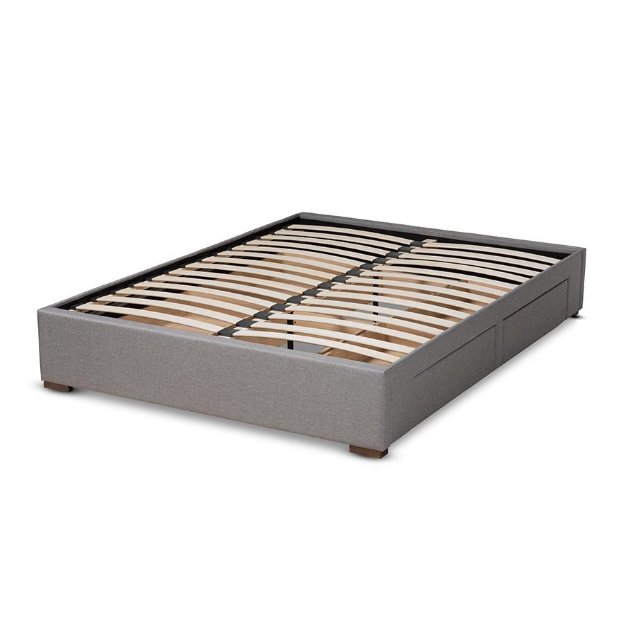 Light Grey Fabric Upholstered 4-Drawer Queen Size Platform Storage Bed Frame. Picture 4