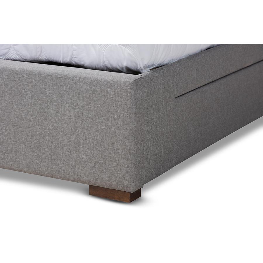 Light Grey Fabric Upholstered 4-Drawer Queen Size Platform Storage Bed Frame. Picture 6
