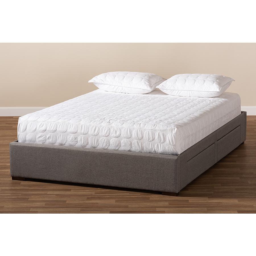 Light Grey Fabric Upholstered 4-Drawer Queen Size Platform Storage Bed Frame. Picture 9