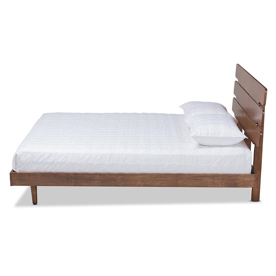 Anzia Mid-Century Modern Walnut Finished Wood Queen Size Platform bed. Picture 2