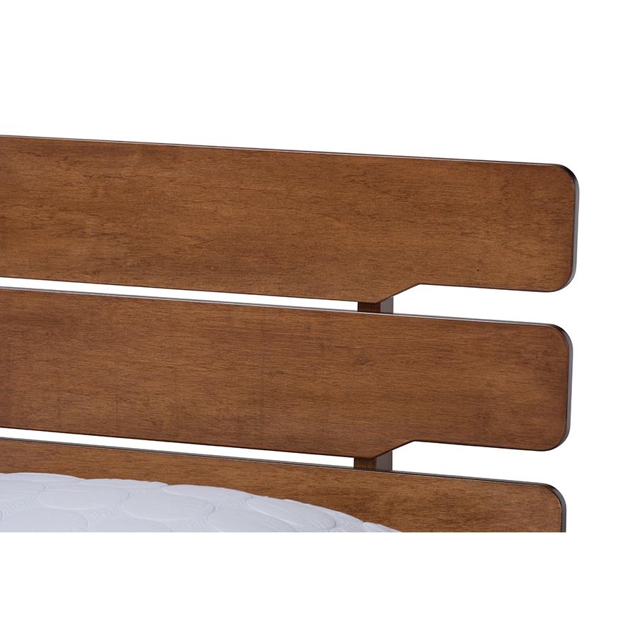 Anzia Mid-Century Modern Walnut Finished Wood Queen Size Platform bed. Picture 4