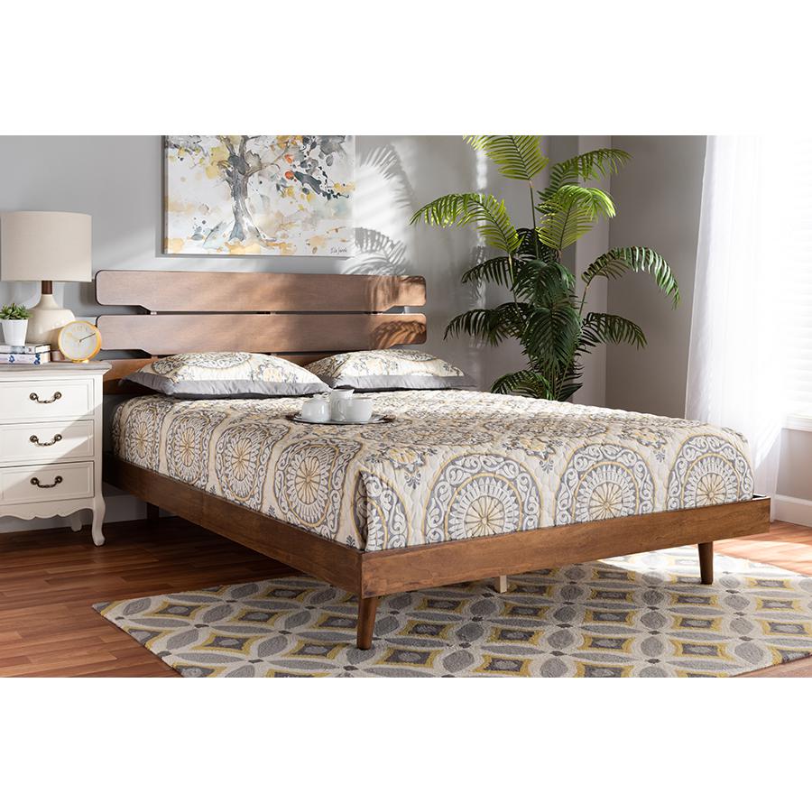 Anzia Mid-Century Modern Walnut Finished Wood Queen Size Platform bed. Picture 6