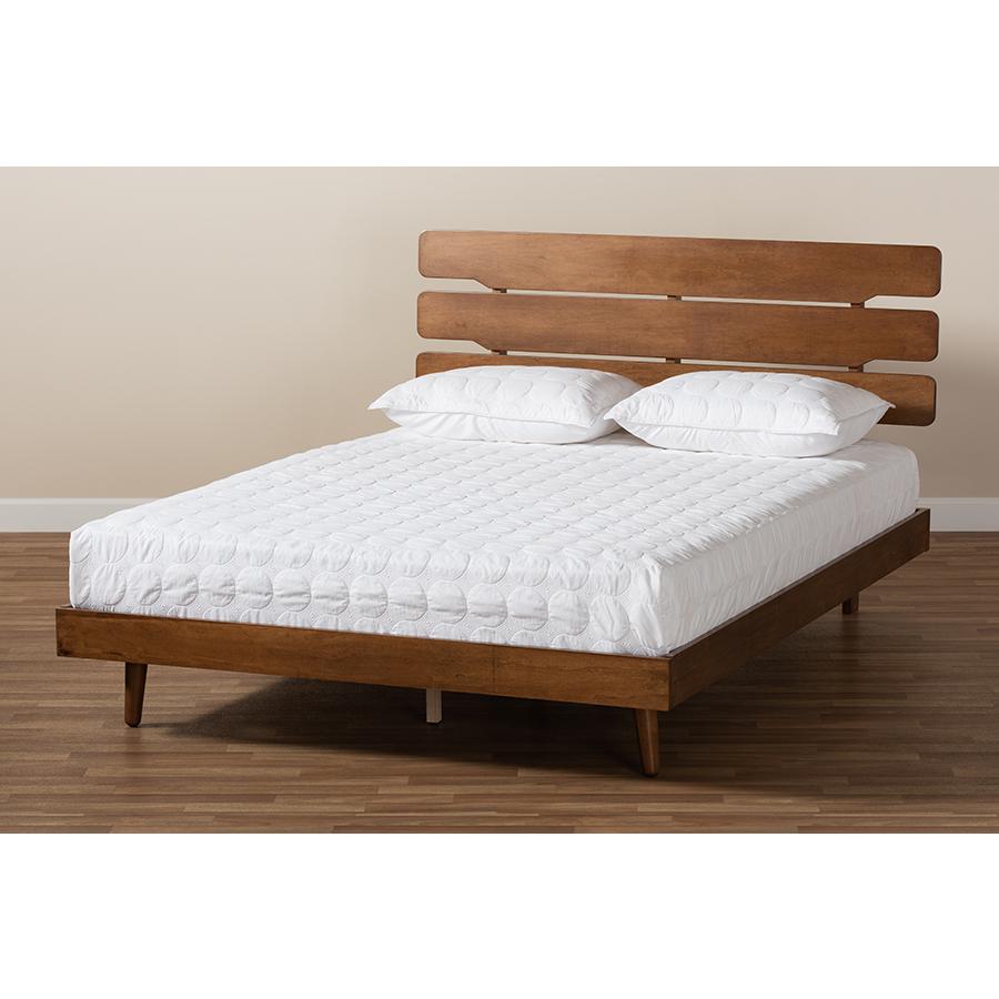 Anzia Mid-Century Modern Walnut Finished Wood Queen Size Platform bed. Picture 7