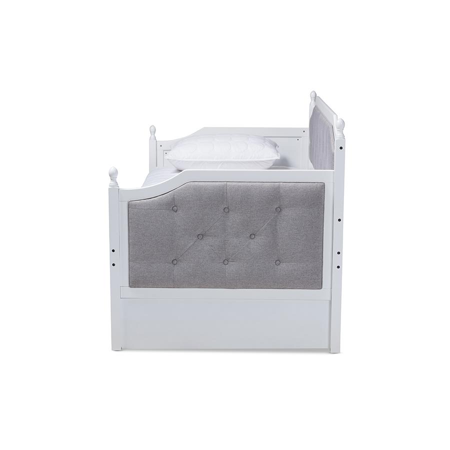 Baxton Studio Mara Classic and Traditional Grey Fabric Upholstered White Finished Wood Twin Size Daybed with Trundle. Picture 4