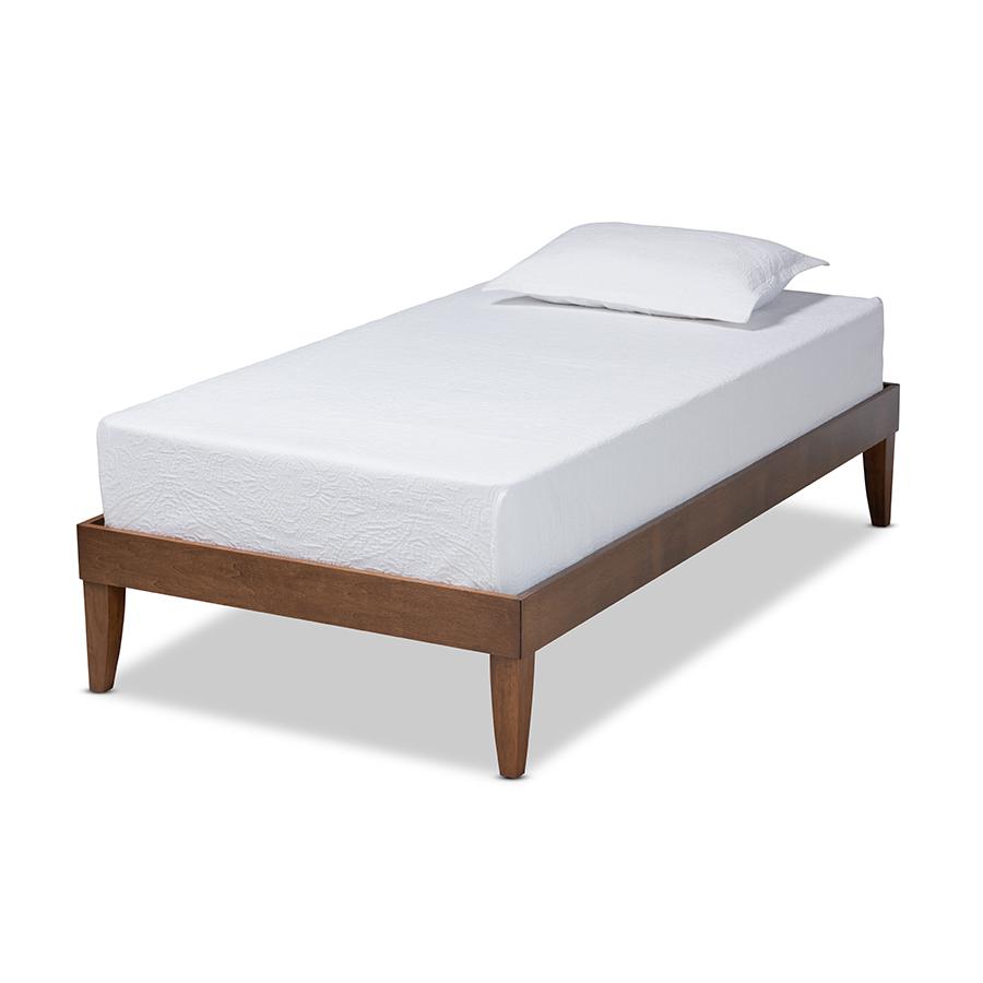 Lucina Mid-Century Modern Walnut Brown Finished Twin Size Platform Bed Frame. Picture 1