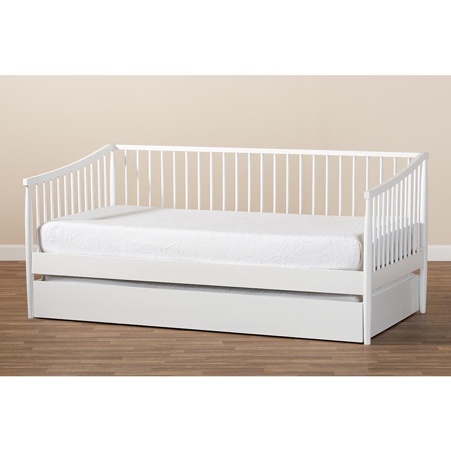 Traditional White Finished Wood Twin Size Spindle Daybed with Trundle. Picture 10