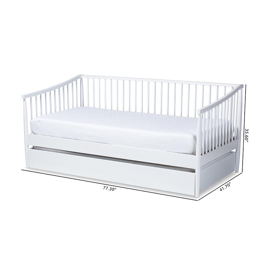 Traditional White Finished Wood Twin Size Spindle Daybed with Trundle. Picture 11