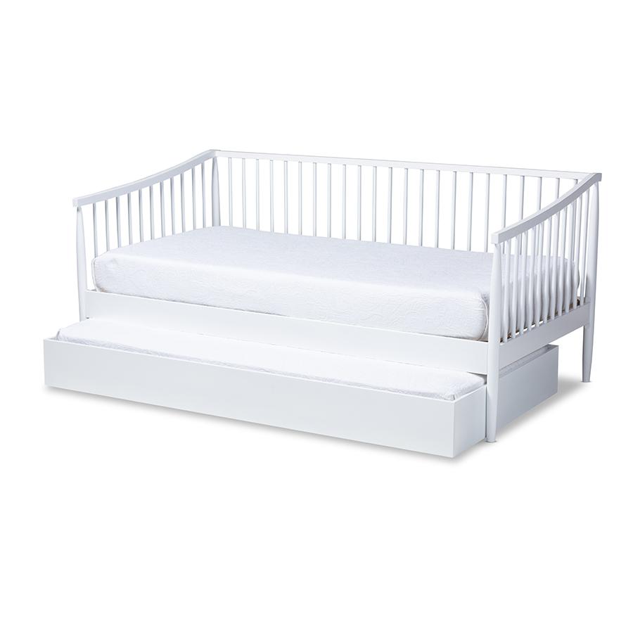 Traditional White Finished Wood Twin Size Spindle Daybed with Trundle. Picture 2
