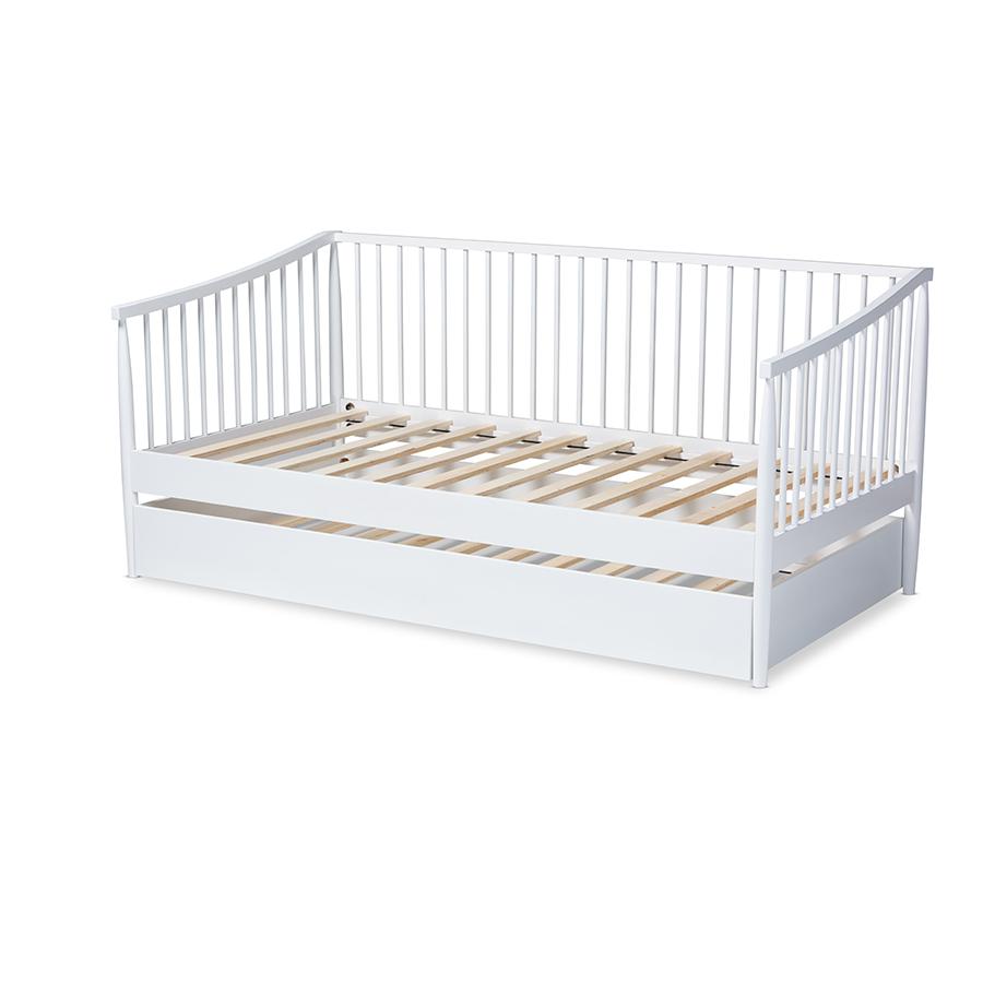 Traditional White Finished Wood Twin Size Spindle Daybed with Trundle. Picture 4