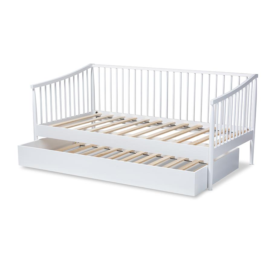Traditional White Finished Wood Twin Size Spindle Daybed with Trundle. Picture 5