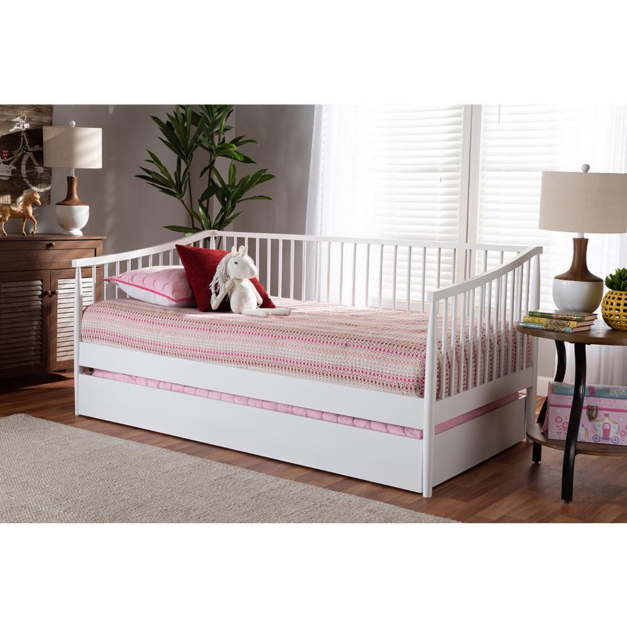 Traditional White Finished Wood Twin Size Spindle Daybed with Trundle. Picture 8