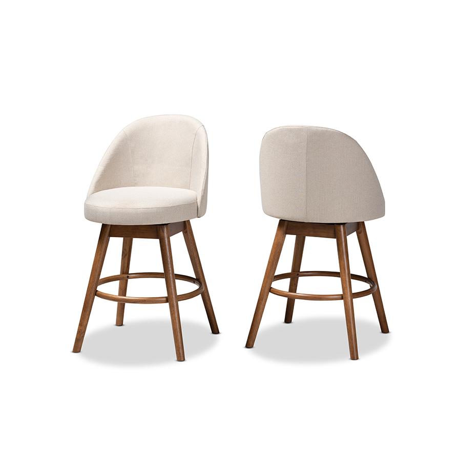 Walnut-Finished Wood Swivel Counter Stool Set of 2. Picture 1