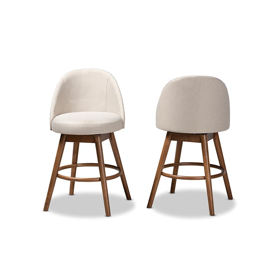 Walnut-Finished Wood Swivel Counter Stool Set of 2. Picture 2