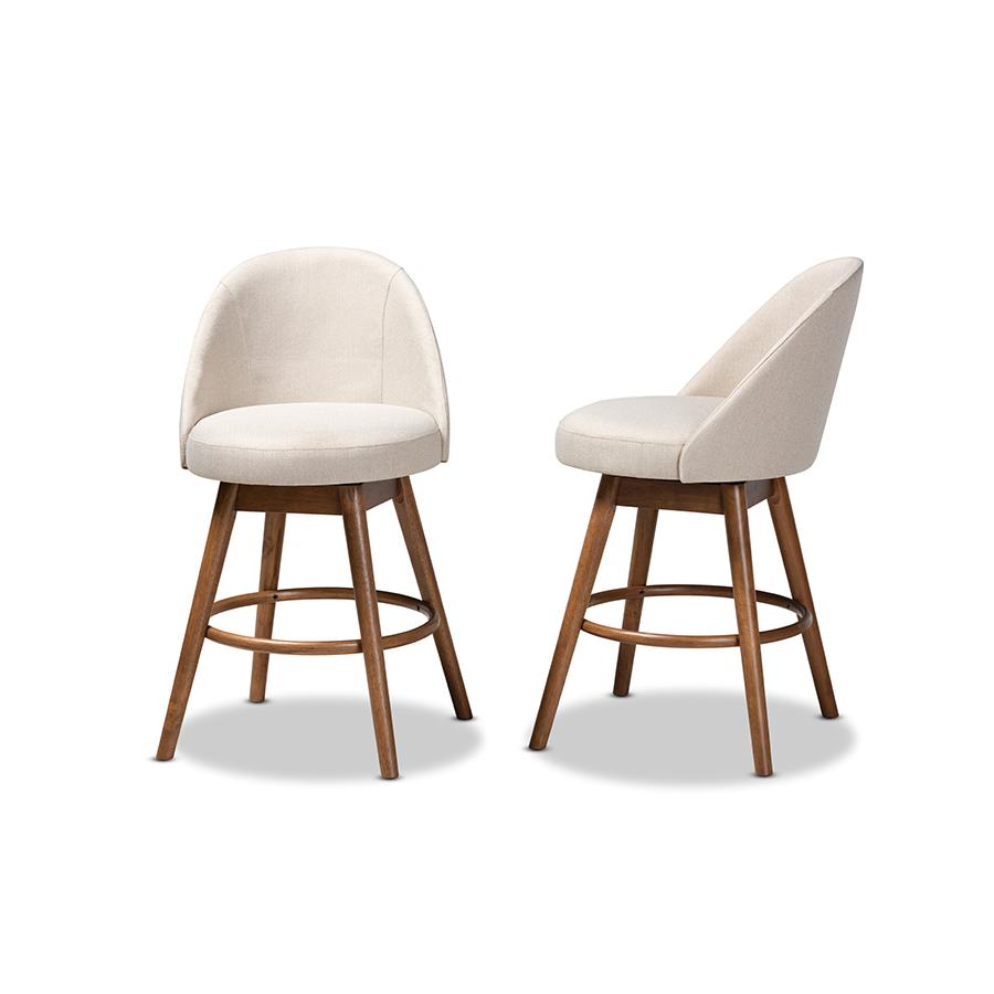 Walnut-Finished Wood Swivel Counter Stool Set of 2. Picture 3