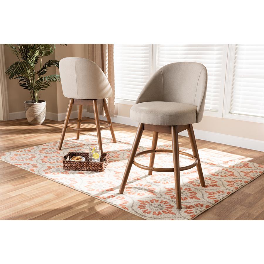 Walnut-Finished Wood Swivel Counter Stool Set of 2. Picture 6