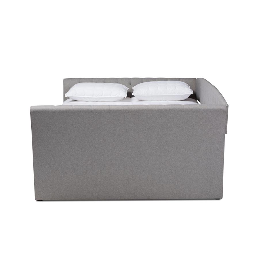 Baxton Studio Delora Modern and Contemporary Light Grey Fabric Upholstered Full Size Daybed with Roll-Out Trundle Bed. Picture 3