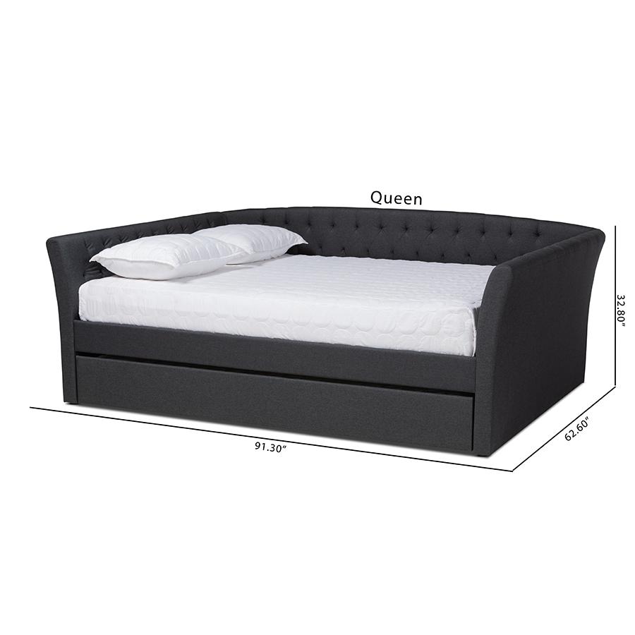 Dark Grey Fabric Upholstered Full Size Daybed with Roll-Out Trundle Bed. Picture 11