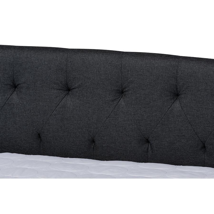 Dark Grey Fabric Upholstered Full Size Daybed with Roll-Out Trundle Bed. Picture 6