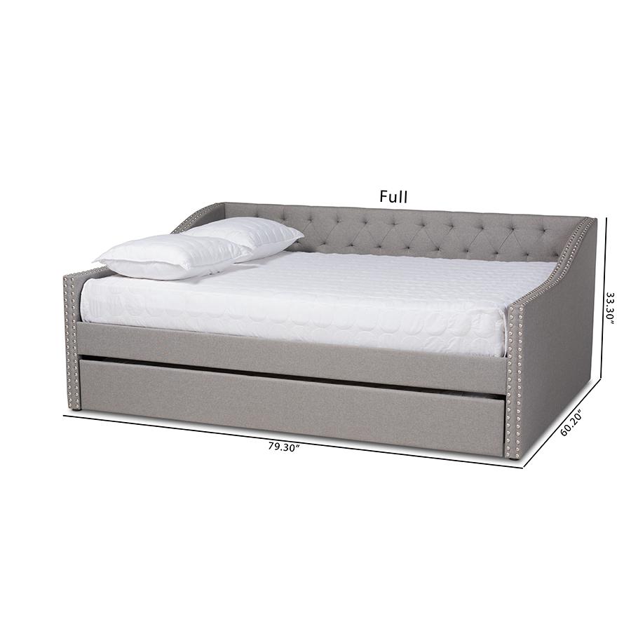 Light Grey Fabric Upholstered Full Size Daybed with Roll-Out Trundle Bed. Picture 11