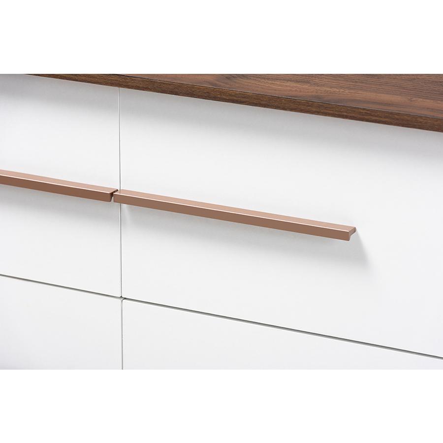 Mette Mid-Century Modern White and Walnut Finished 6-Drawer Wood Dresser. Picture 5