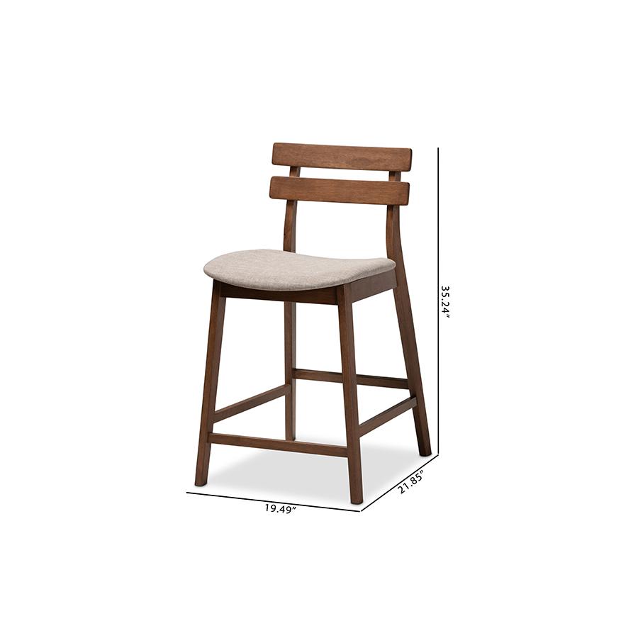 Light Grey Fabric Upholstered Walnut Finished 2-Piece Wood Counter Stool Set. Picture 9