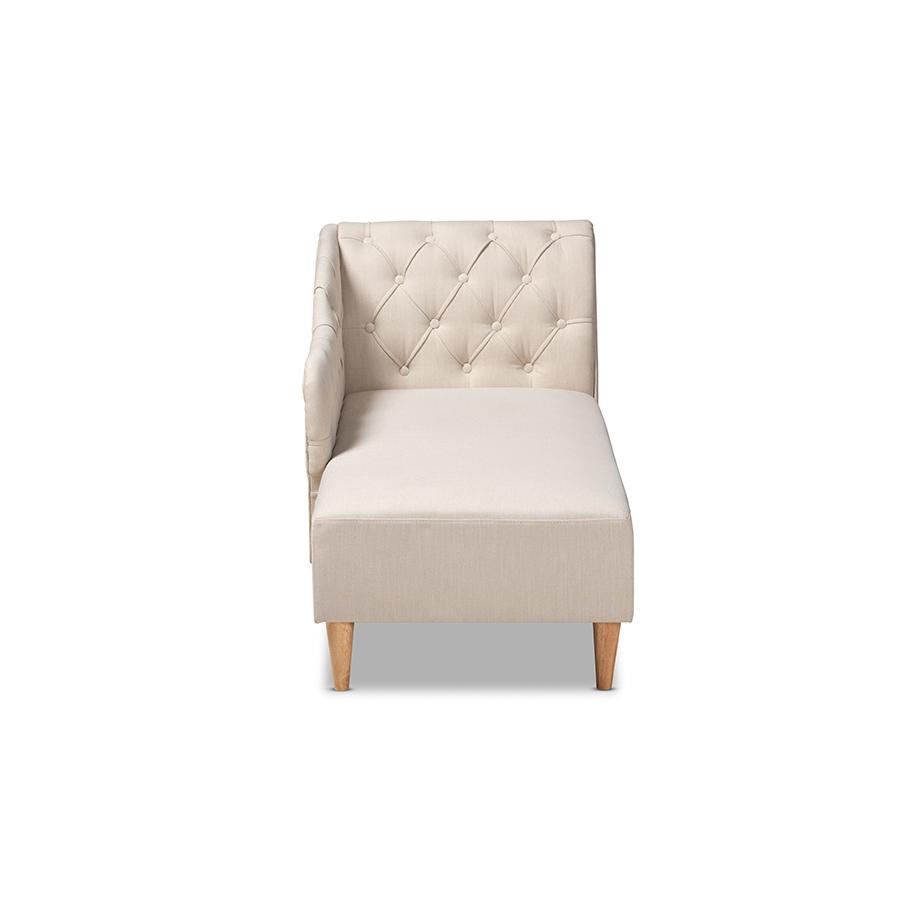 Beige Fabric Upholstered Oak Finished Chaise Lounge. Picture 3