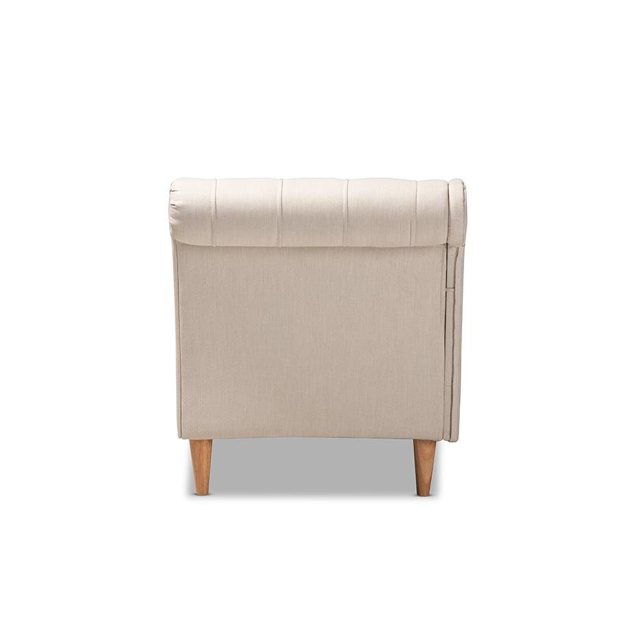 Beige Fabric Upholstered Oak Finished Chaise Lounge. Picture 4