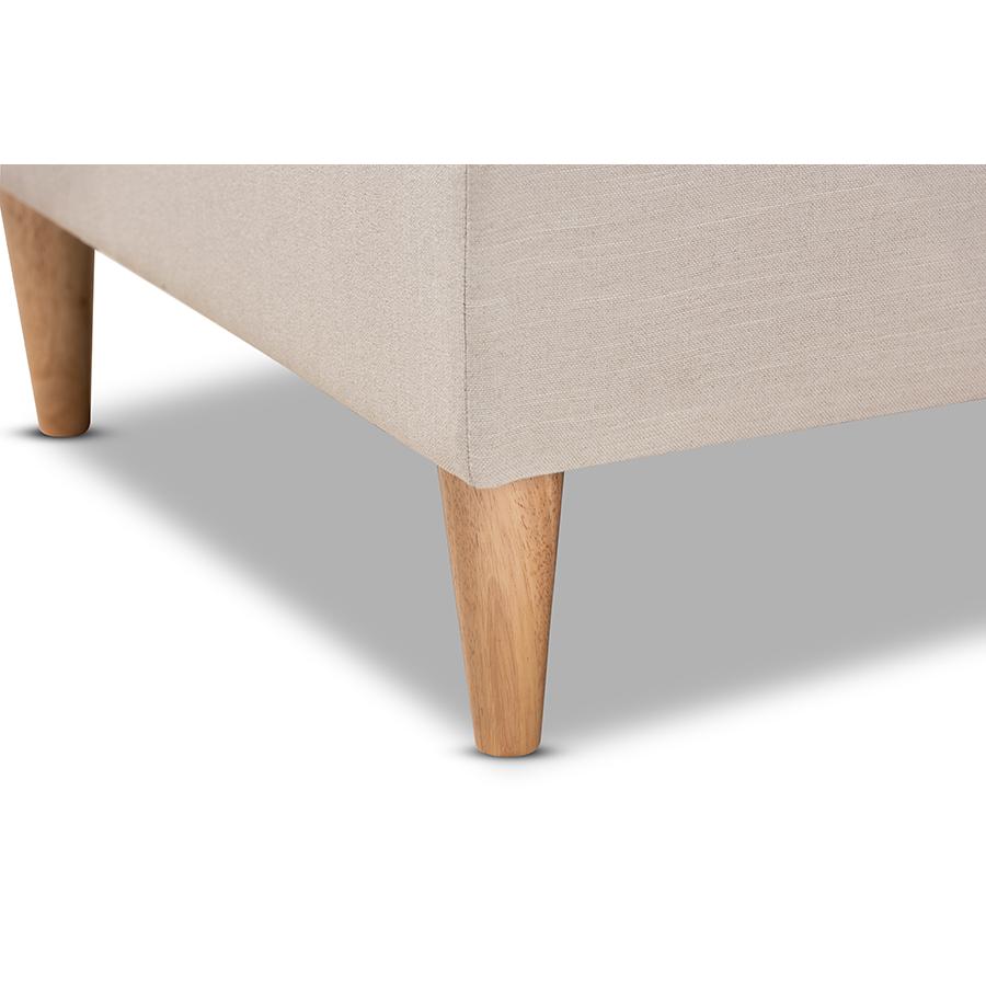 Beige Fabric Upholstered Oak Finished Chaise Lounge. Picture 6