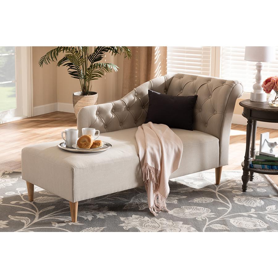 Beige Fabric Upholstered Oak Finished Chaise Lounge. Picture 7