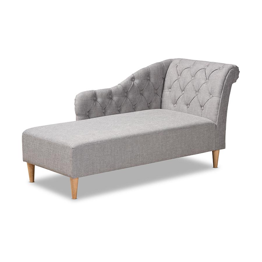 Grey Fabric Upholstered Oak Finished Chaise Lounge. Picture 1