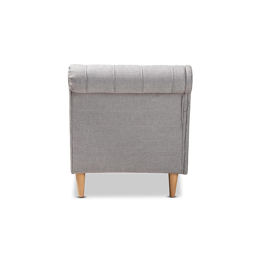 Grey Fabric Upholstered Oak Finished Chaise Lounge. Picture 4