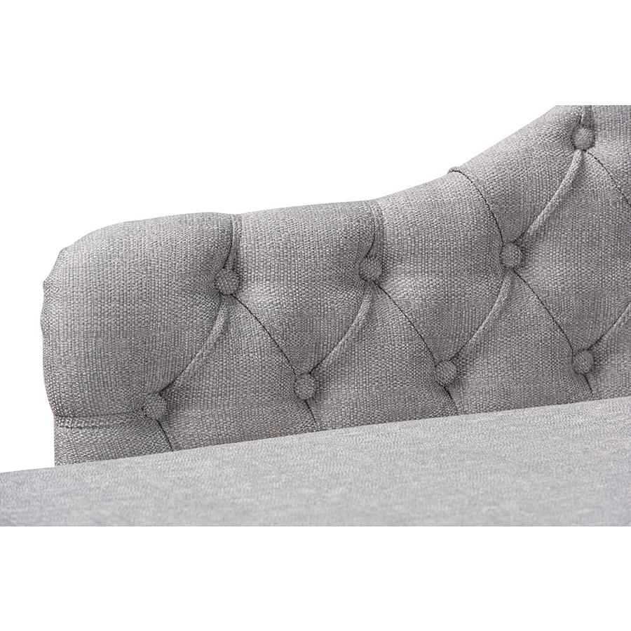 Grey Fabric Upholstered Oak Finished Chaise Lounge. Picture 5