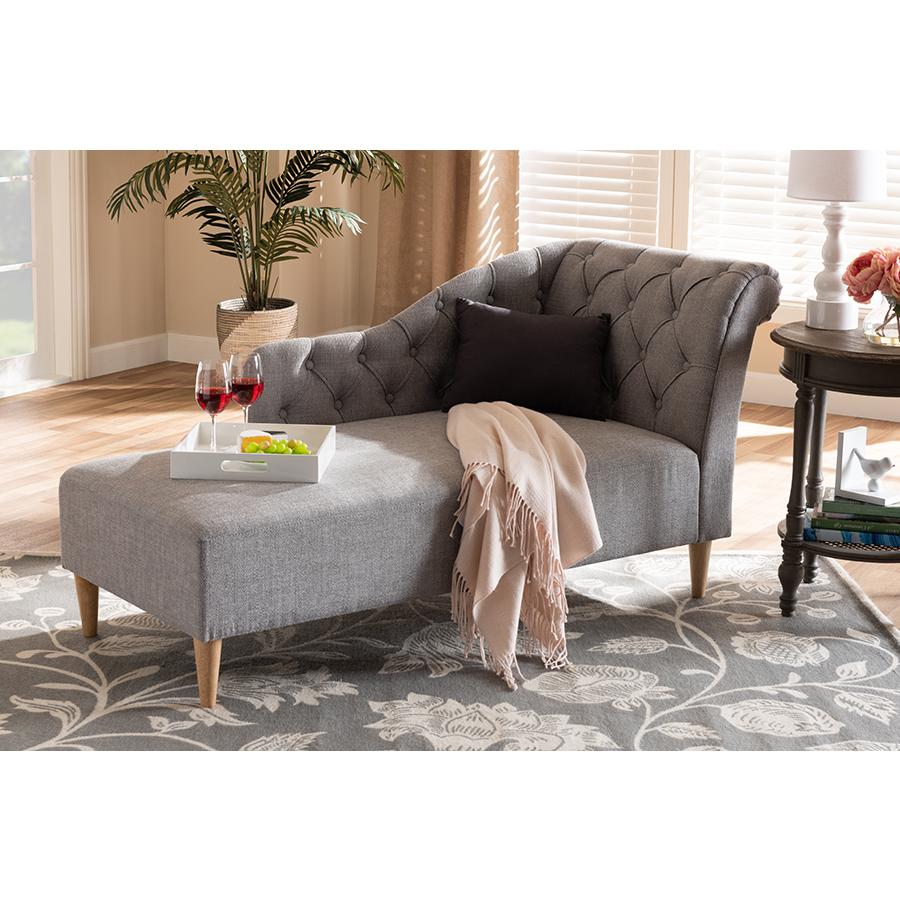 Grey Fabric Upholstered Oak Finished Chaise Lounge. Picture 7
