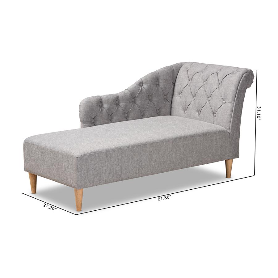 Grey Fabric Upholstered Oak Finished Chaise Lounge. Picture 9
