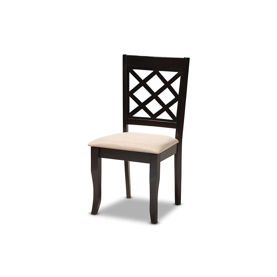 Baxton Studio Verner Modern and Contemporary Sand Fabric Upholstered Espresso Brown Finished 5-Piece Wood Dining Set. Picture 4