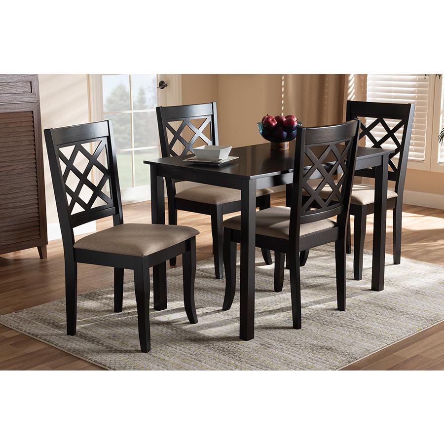 Baxton Studio Verner Modern and Contemporary Sand Fabric Upholstered Espresso Brown Finished 5-Piece Wood Dining Set. Picture 6
