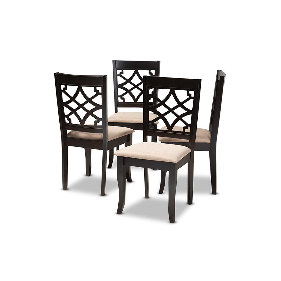 Baxton Studio Mael Modern and Contemporary Sand Fabric Upholstered Espresso Brown Finished Wood Dining Chair (Set of 4). Picture 2