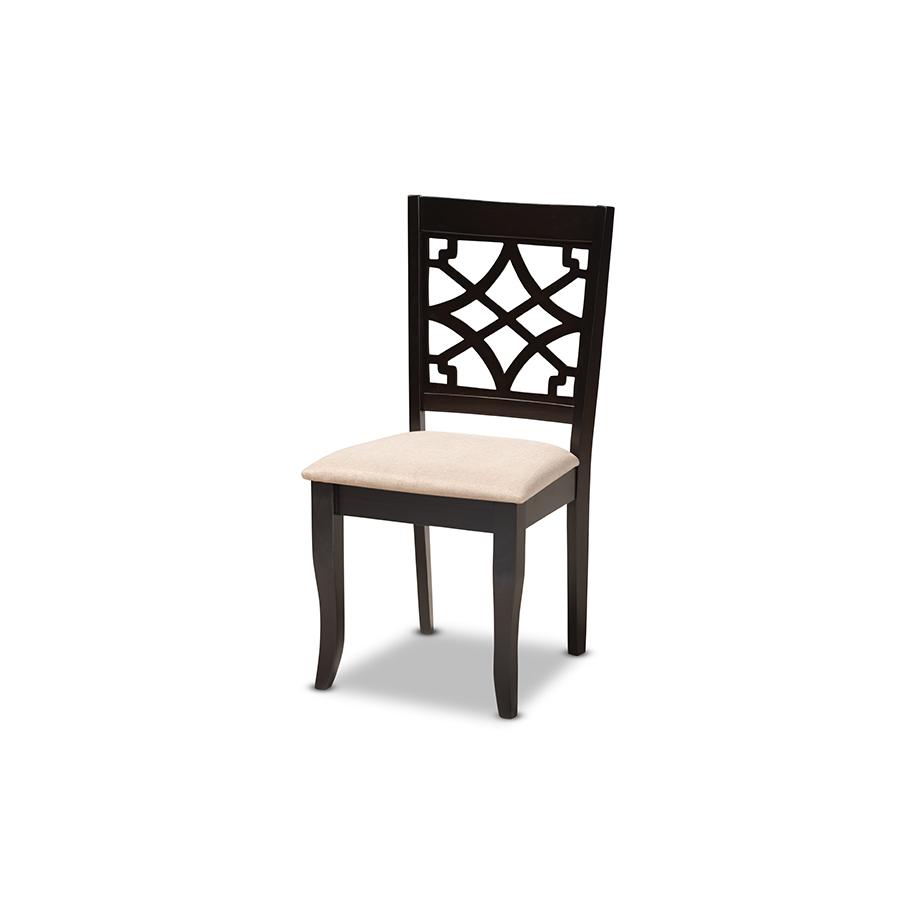 Baxton Studio Mael Modern and Contemporary Sand Fabric Upholstered Espresso Brown Finished Wood Dining Chair (Set of 4). Picture 3