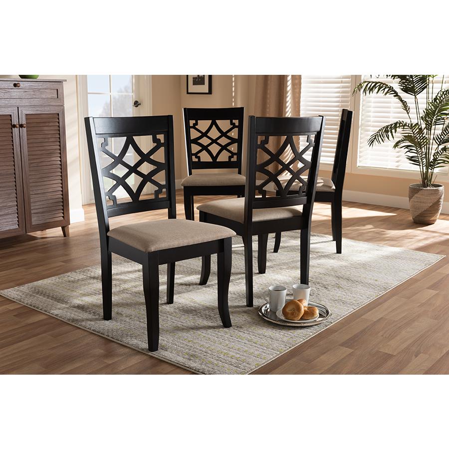 Baxton Studio Mael Modern and Contemporary Sand Fabric Upholstered Espresso Brown Finished Wood Dining Chair (Set of 4). Picture 5