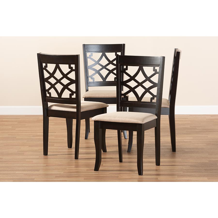 Baxton Studio Mael Modern and Contemporary Sand Fabric Upholstered Espresso Brown Finished Wood Dining Chair (Set of 4). Picture 1