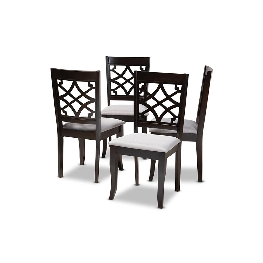 Grey Fabric Upholstered Espresso Brown Finished Wood Dining Chair Set of 4. Picture 1