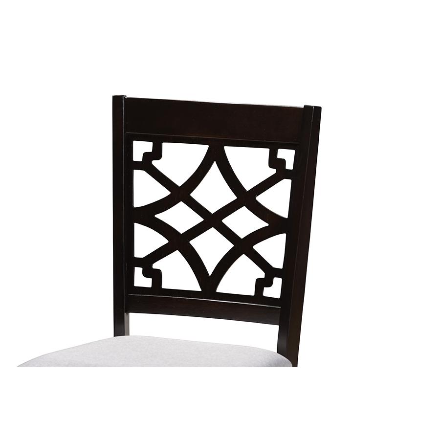 Grey Fabric Upholstered and Dark Brown Finished Wood 6-Piece Dining Set. Picture 6