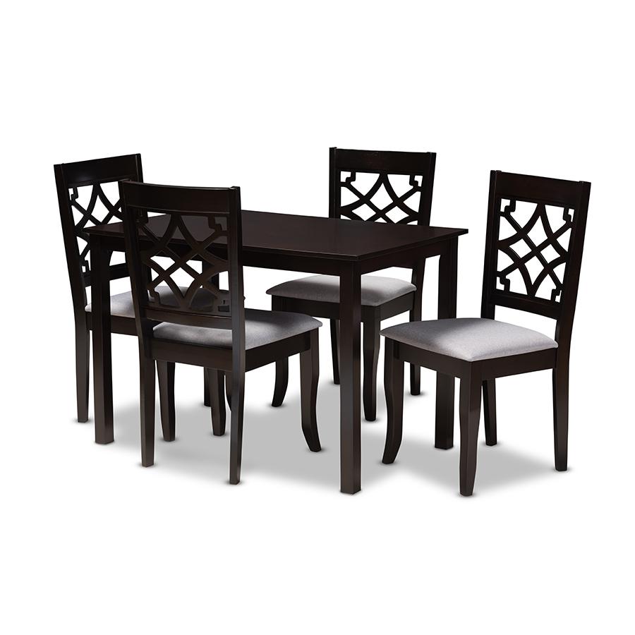 Grey Fabric Upholstered Espresso Brown Finished 5-Piece Wood Dining Set. Picture 1