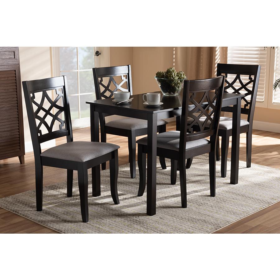 Grey Fabric Upholstered Espresso Brown Finished 5-Piece Wood Dining Set. Picture 5