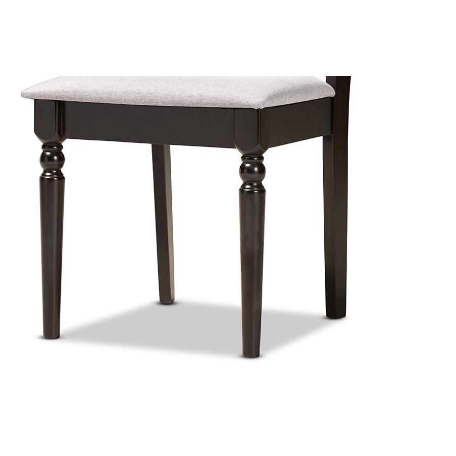 Grey Fabric Upholstered and Dark Brown Finished Wood 5-Piece Dining Set. Picture 6